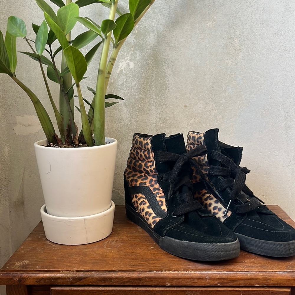 Vans Hightop Old Skool Cheetah and Suede Wedge Boots